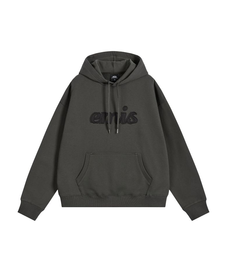 COLOR-BLOCK APPLIQUE HOODIE-CHARCOAL