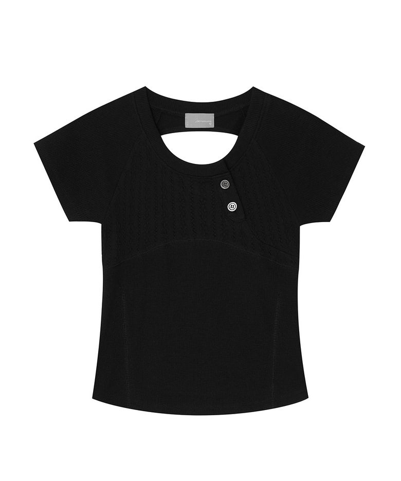 Henley Waffle Top (BK)