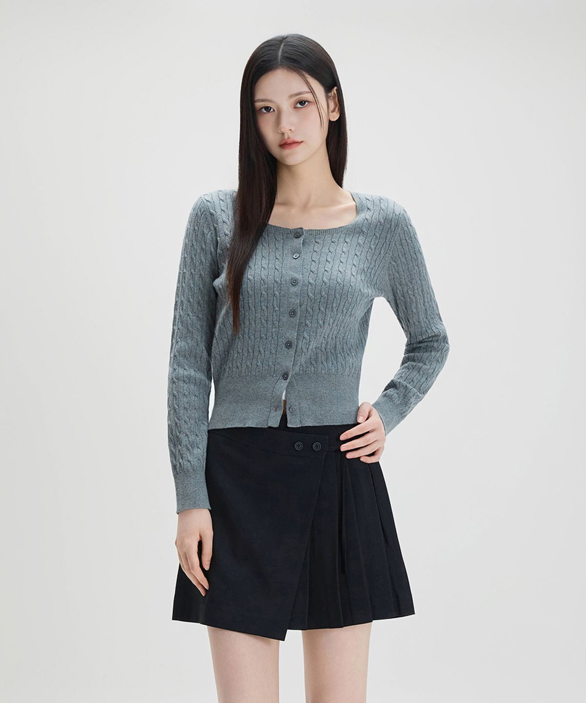 미쏘(MIXXO) 스퀘어넥 케이블 가디건 RE CKF313T_MIWCKG31QT
