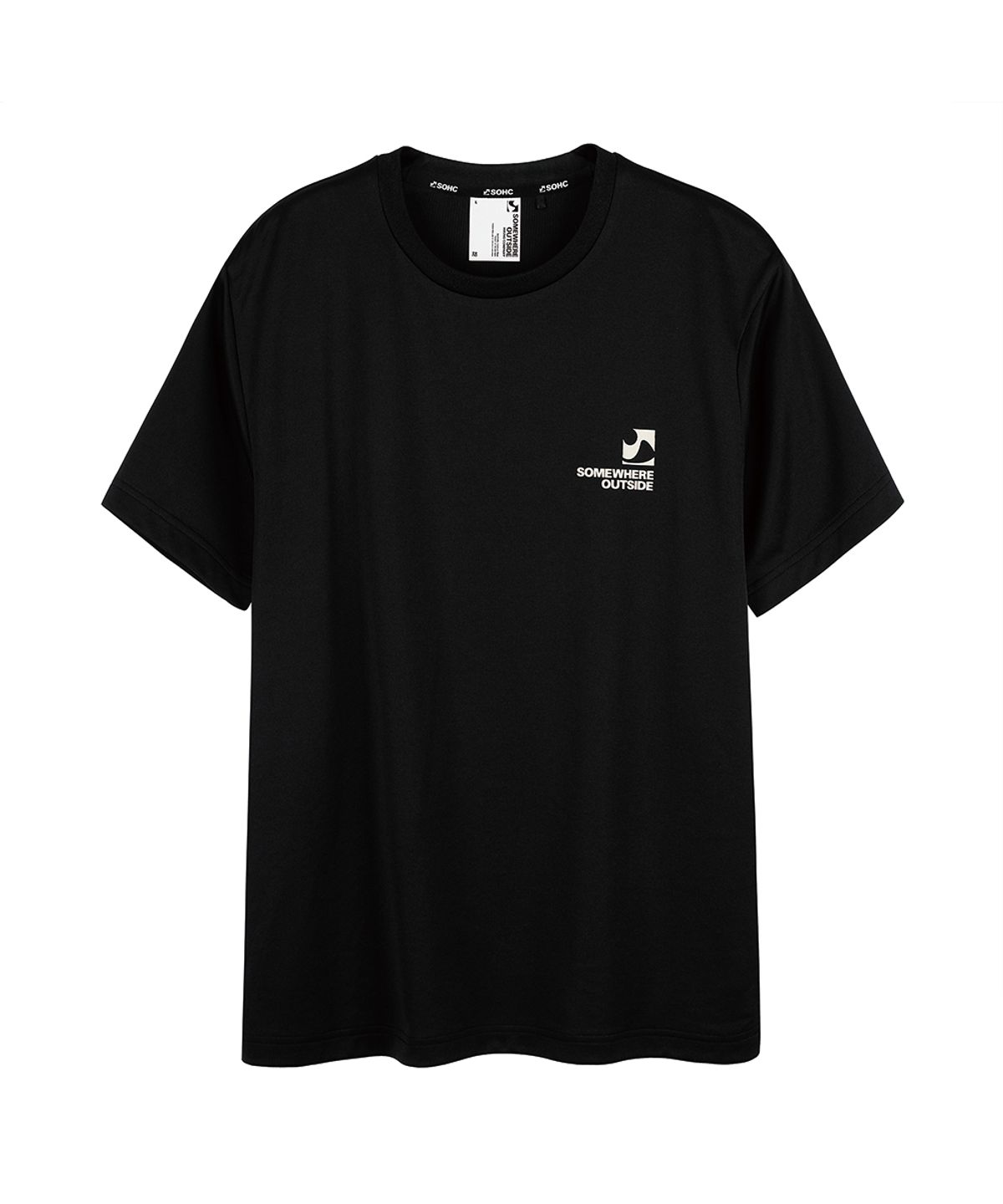 썸웨어 아웃사이드 하이킹 컴퍼니(SOMEWHERE OUTSIDE HIKING COMPANY) 백 로고 하프 티셔츠_BLACK