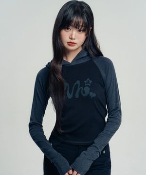 VH 심볼 로고 레글런 후드 슬리브_블랙차콜