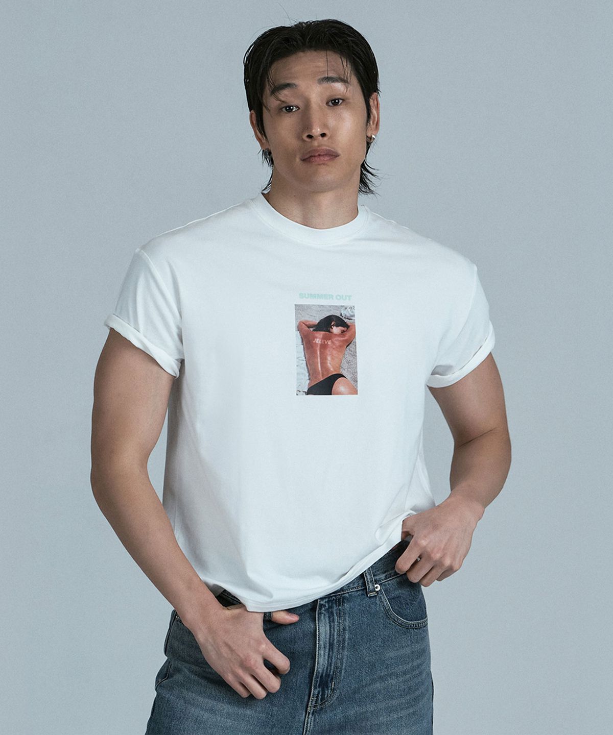 제이엘브(JELEVE) 썬번 레귤러핏 크롭 숏슬리브