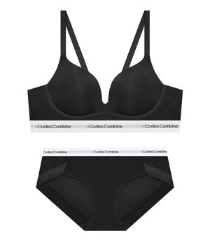 아이코닉 퓨징 볼륨일체형 노와이어 브라팬티 세트_블랙
