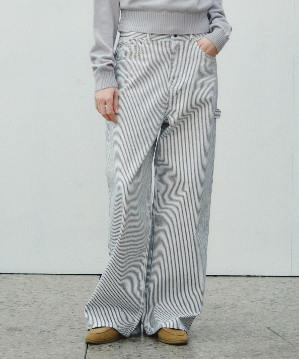 씨타(CITTA) Daily Striped Wide Carpenter Pants_CTB566(White)