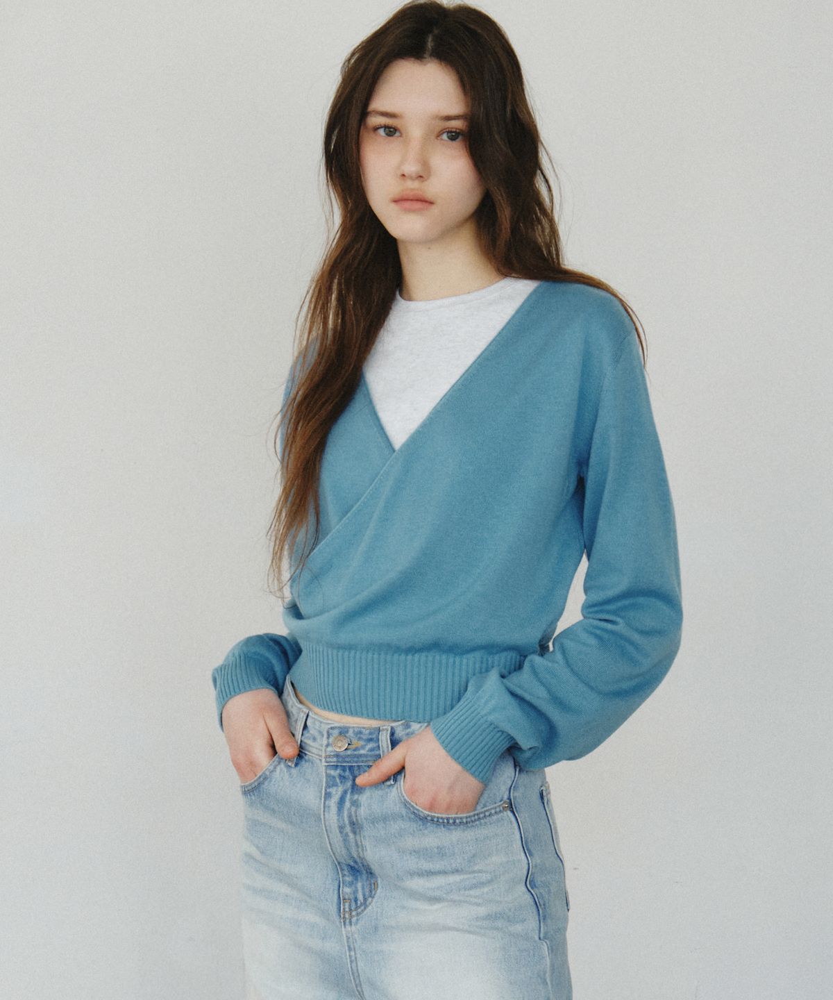 씨타(CITTA) Wool Blended Pullover Wrap Knit_CTK263(Sky Blue)