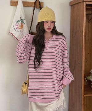 Soft Loop Stripe Collar Knit_CTK265(Pink)