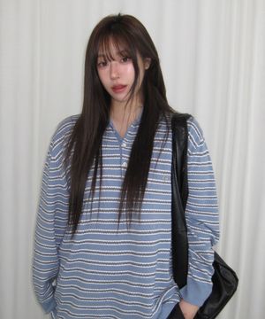 Soft Loop Stripe Collar Knit_CTK265(Blue)