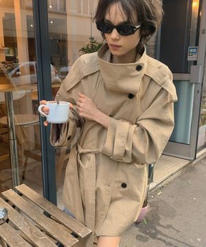 Linen Blend High-neck Half Trench Coat_CTO152(Beige)