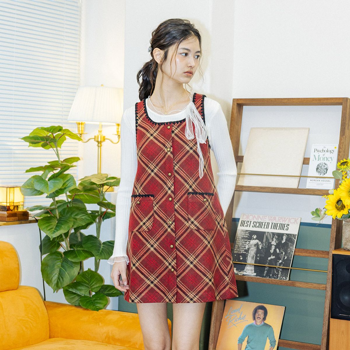 던드롭(DUNDROP) DD_Plaid button mini dress_RED