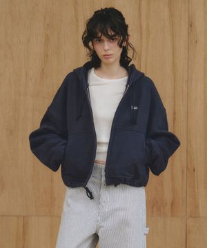 Everyday Cropped Drawstring Hoodie Zip-Up_CTO154(Charcoal)