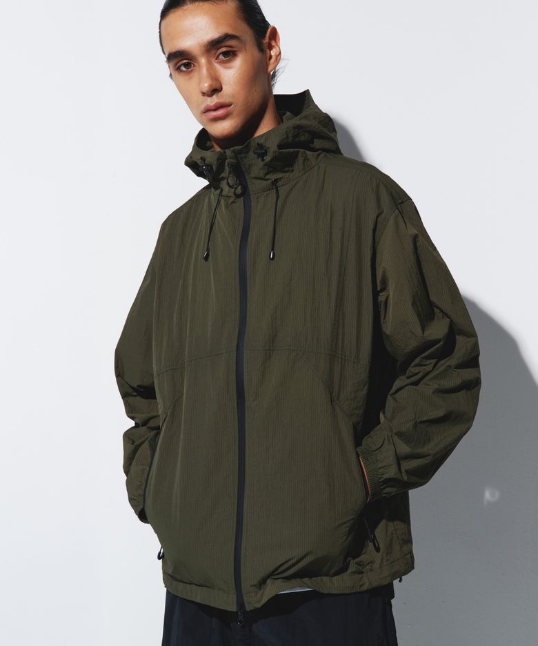 AIRY RIPSTOP NYLON TWO-WAY WIND BREAKER - KHAKI