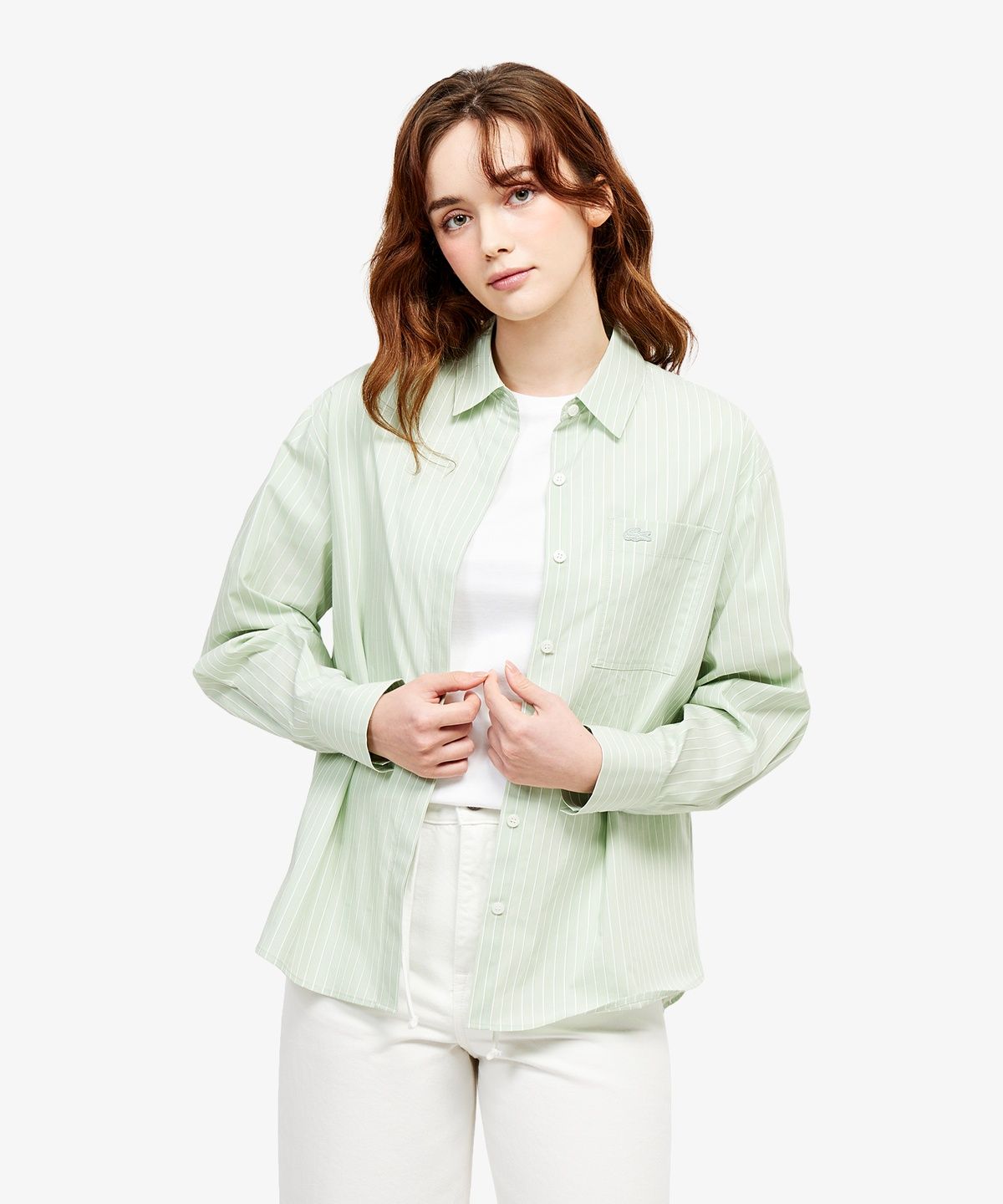 라코스테(LACOSTE) 여성 릴렉스핏 스트라이프 포플린 셔츠 CF679E-56G UYB