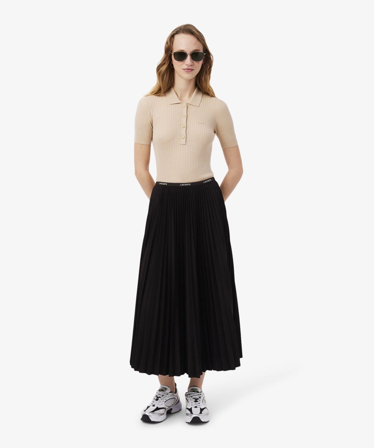 라코스테(LACOSTE) 여성 에센셜 롱 플리츠 스커트 JF1402-56G 3LA