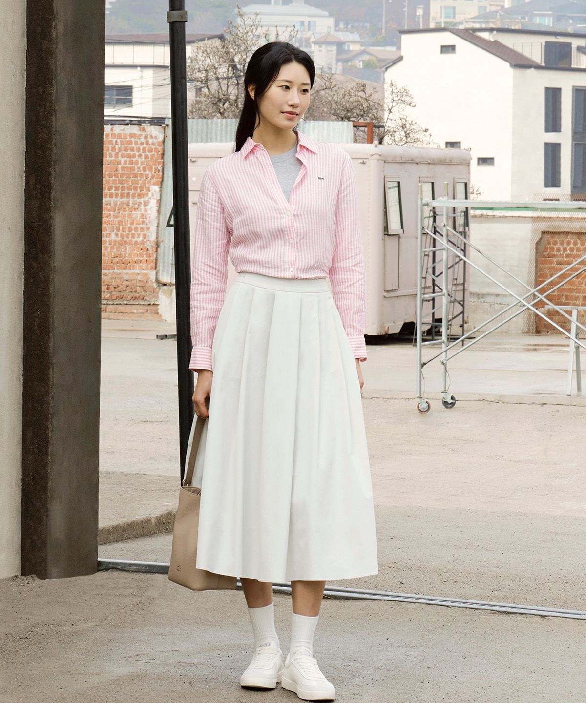 라코스테(LACOSTE) 여성 플리츠 미드랭스 스커트 JF523E-56G S7G