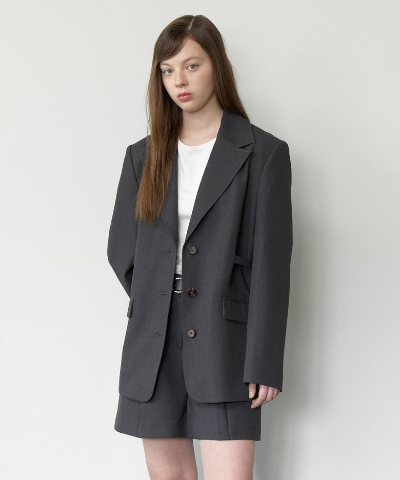 Minimal Strap Tailored Jacket - Charcoal Navy