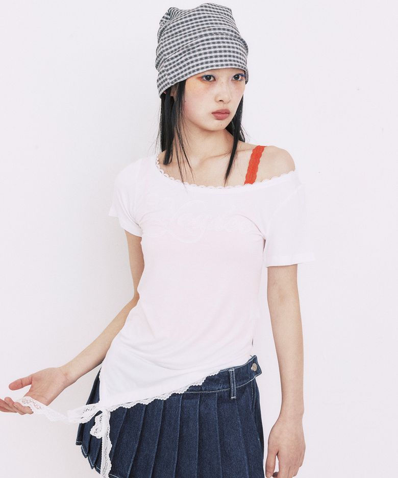 [브랜드위크 20%쿠폰] YOUHEE LACE UNBALANCE T-SHIRTS_WHITE