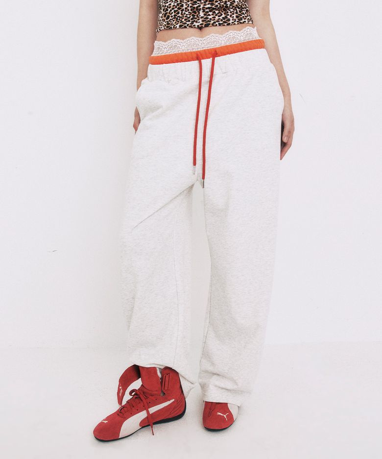 [브랜드위크 20%쿠폰] LACE LAYERED JERSEY PANTS_MELANGE GREY
