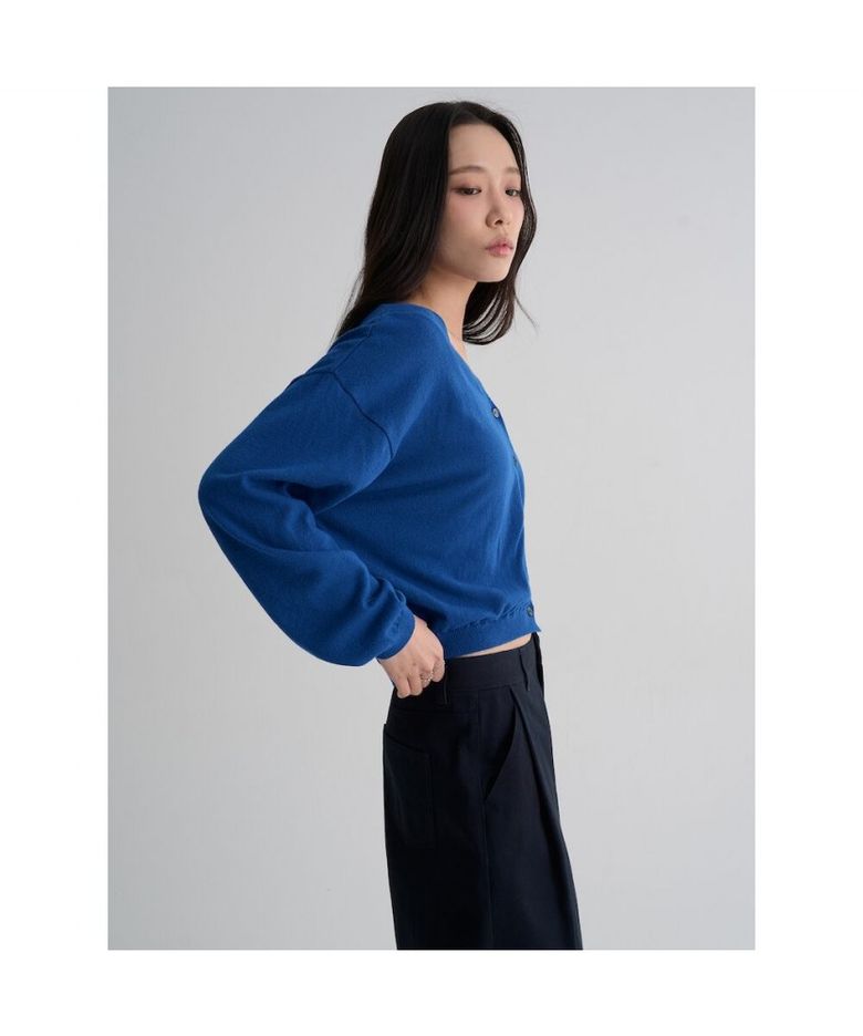 컬러 포인트 브이넥 카디건  블루