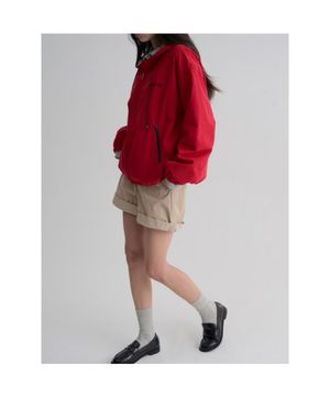 져지 배색 후디 아노락  레드