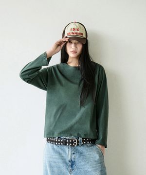 시그니처 로고 피그먼트 크롭 롱슬리브 블루그린 FLT719