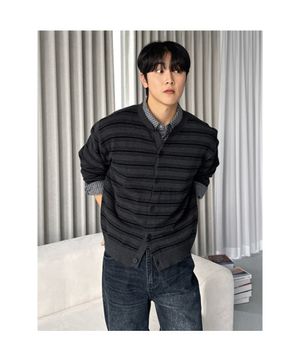 스트라이프 라운드 카디건  애쉬