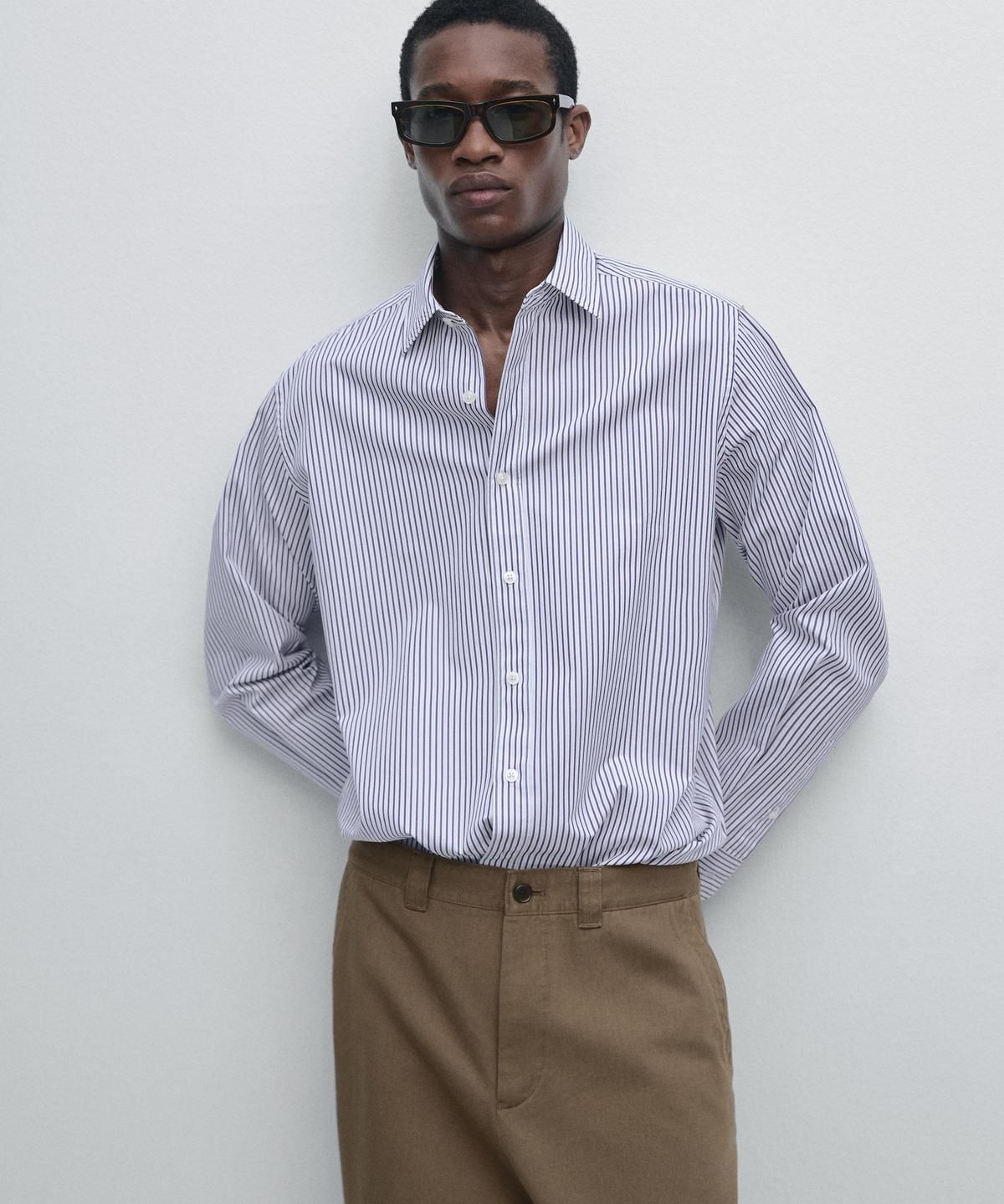 마시모두띠(MASSIMO DUTTI) 100% 코튼 레귤러핏 스트라이프 셔츠