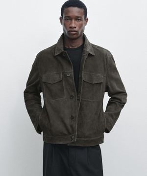 포켓 디테일 스웨이드 레더 자켓