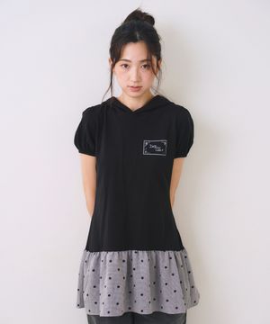 Panel Hooded Layered Dress, Black