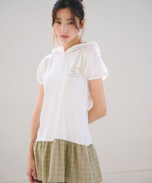 Panel Hooded Layered Dress, Ivory