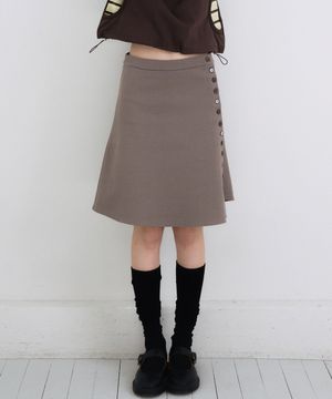 Asymmetric Ribbed Button Skirt, Brown