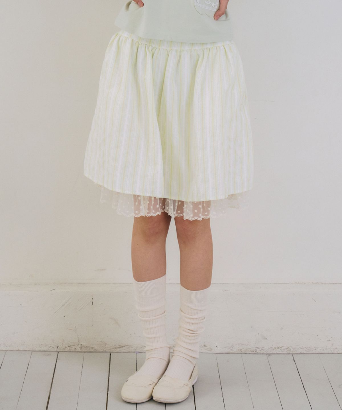 오피쉬(OAFISH) Double Layer Lace Skirt, Yellow