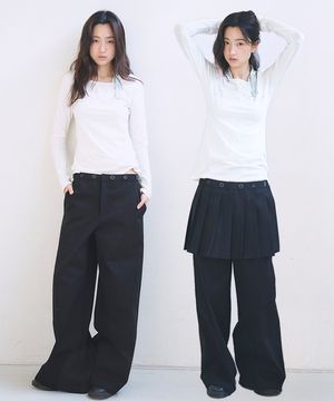 Button Waist Wide Pants & Skirt, Black