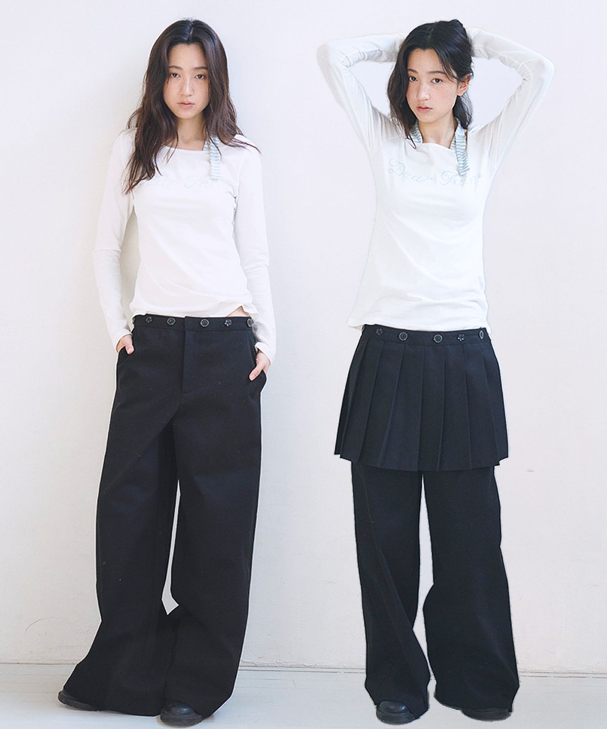 오피쉬(OAFISH) Button Waist Wide Pants & Skirt, Black
