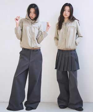 Button Waist Wide Pants & Skirt, Charcoal