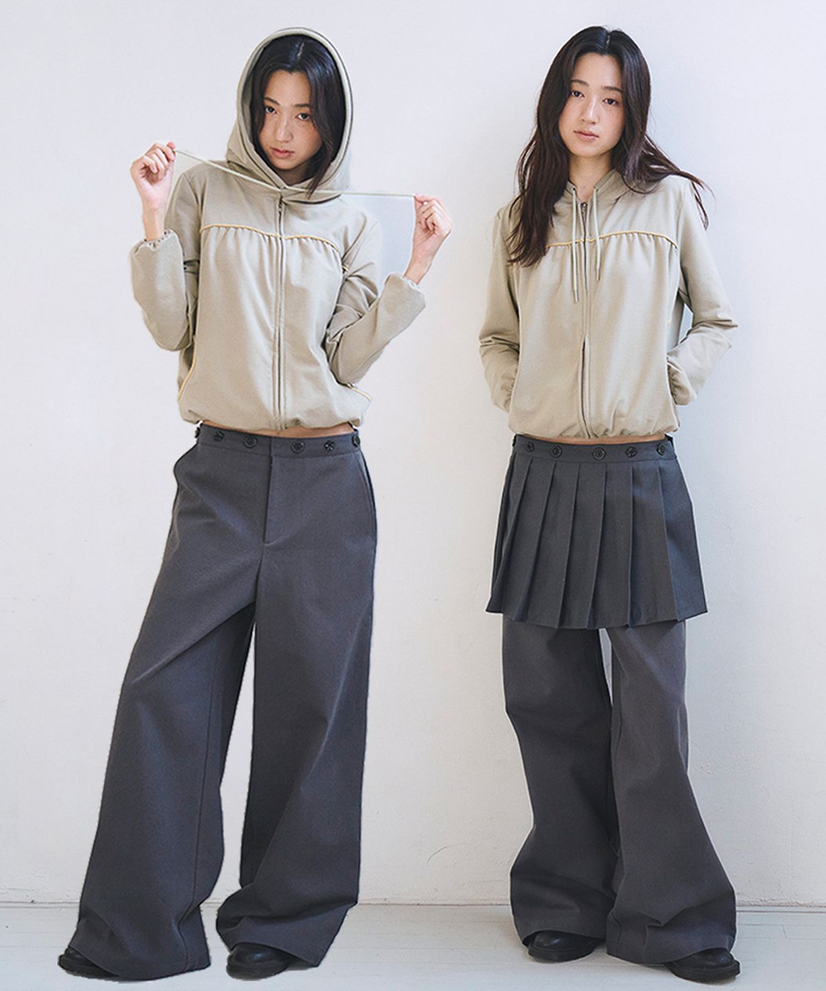 오피쉬(OAFISH) Button Waist Wide Pants & Skirt, Charcoal