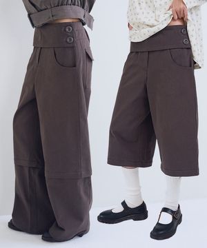 Belted Panel Convertible Pants, Brown