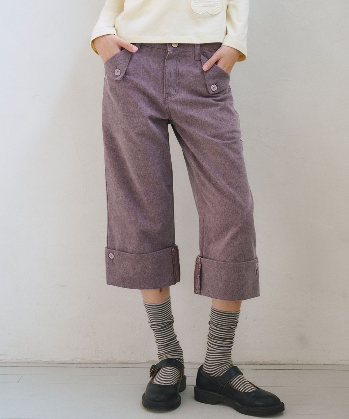 오피쉬(OAFISH) Fold Pocket Capri Pants, Purple