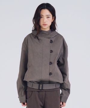 Soft Fade Belted Jacket, Dark Brown