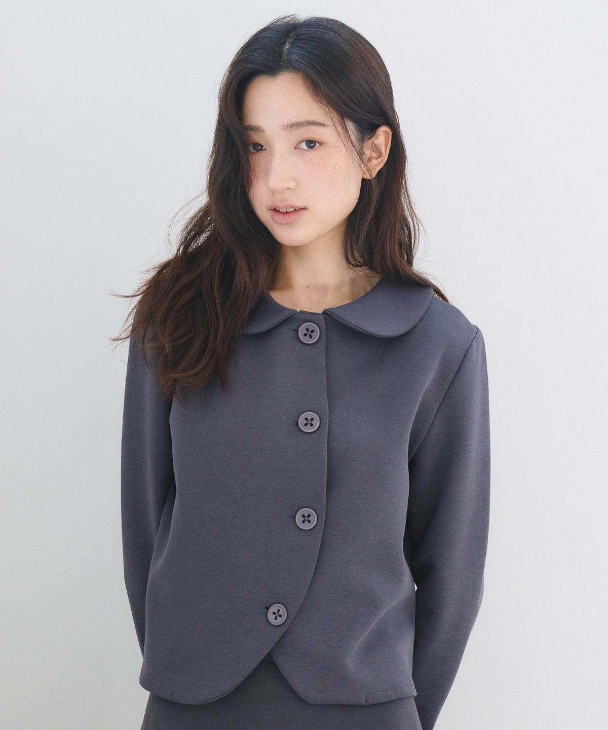 오피쉬(OAFISH) Curved Petal Sweat Jacket, Charcoal
