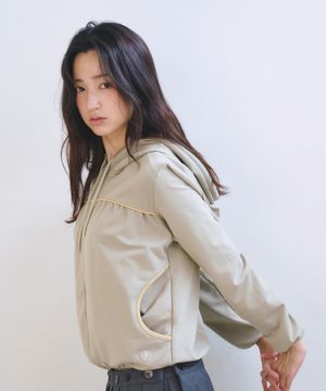 Shirring Pocket Hoodie Zip-Up, Pistachio