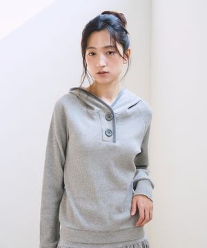 Jumbo Button Waffle Hoodie, Gray