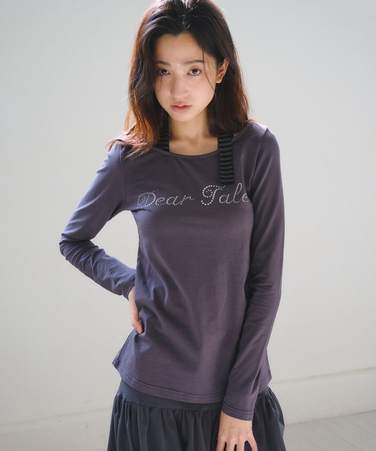 오피쉬(OAFISH) Dear-Tale Stripe Halter Longsleeve, Charcoal