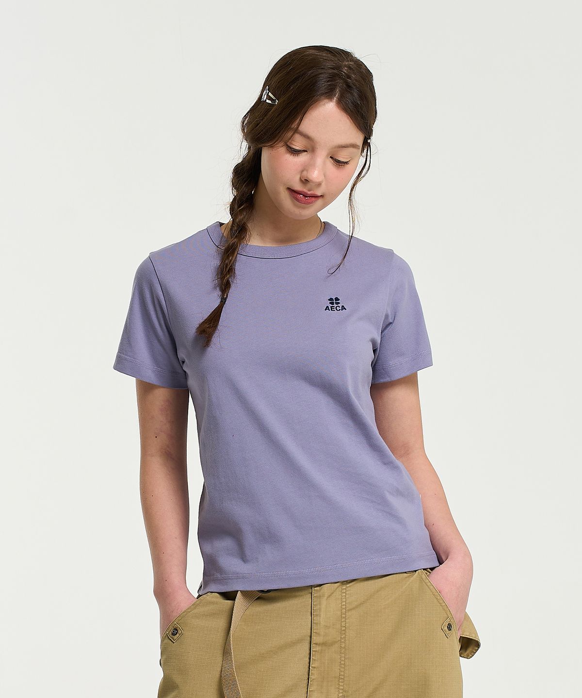 에이카화이트(AECA) (Woman) EVERYDAY AECA CLOVER HALF SLEEVE TEE-PURPLE
