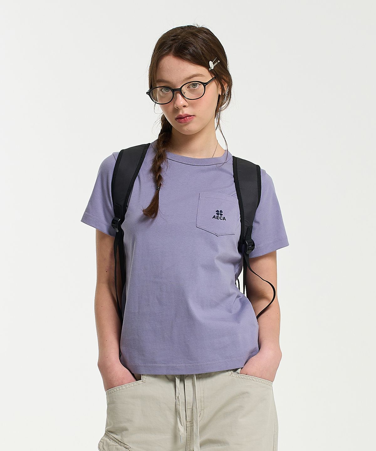 에이카화이트(AECA) (Woman) EVERYDAY AECA CLOVER POCKET TEE-PURPLE