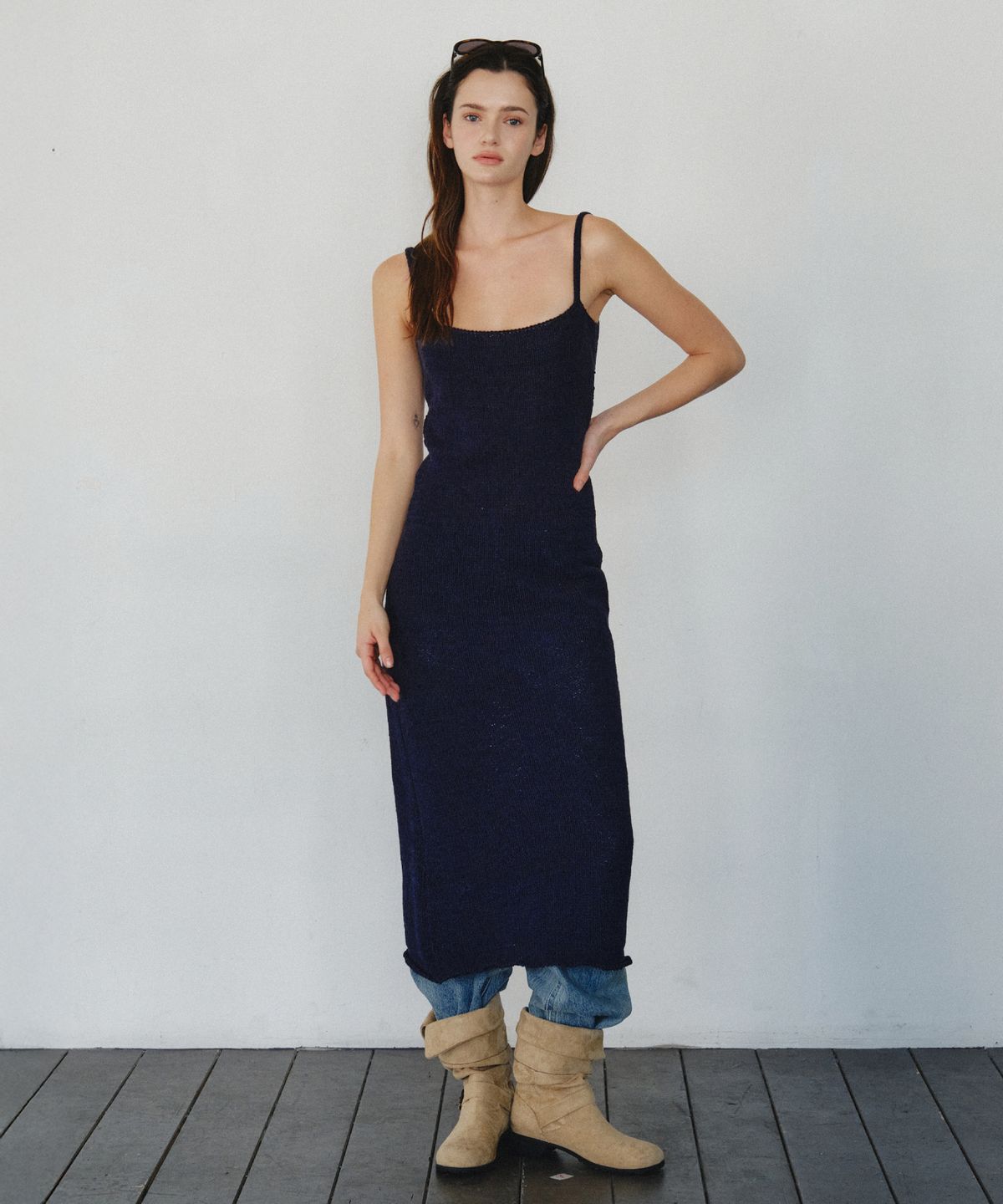 씨타(CITTA) Comfort Cotton Blended Long Knit Dress_CTOP715(Navy)