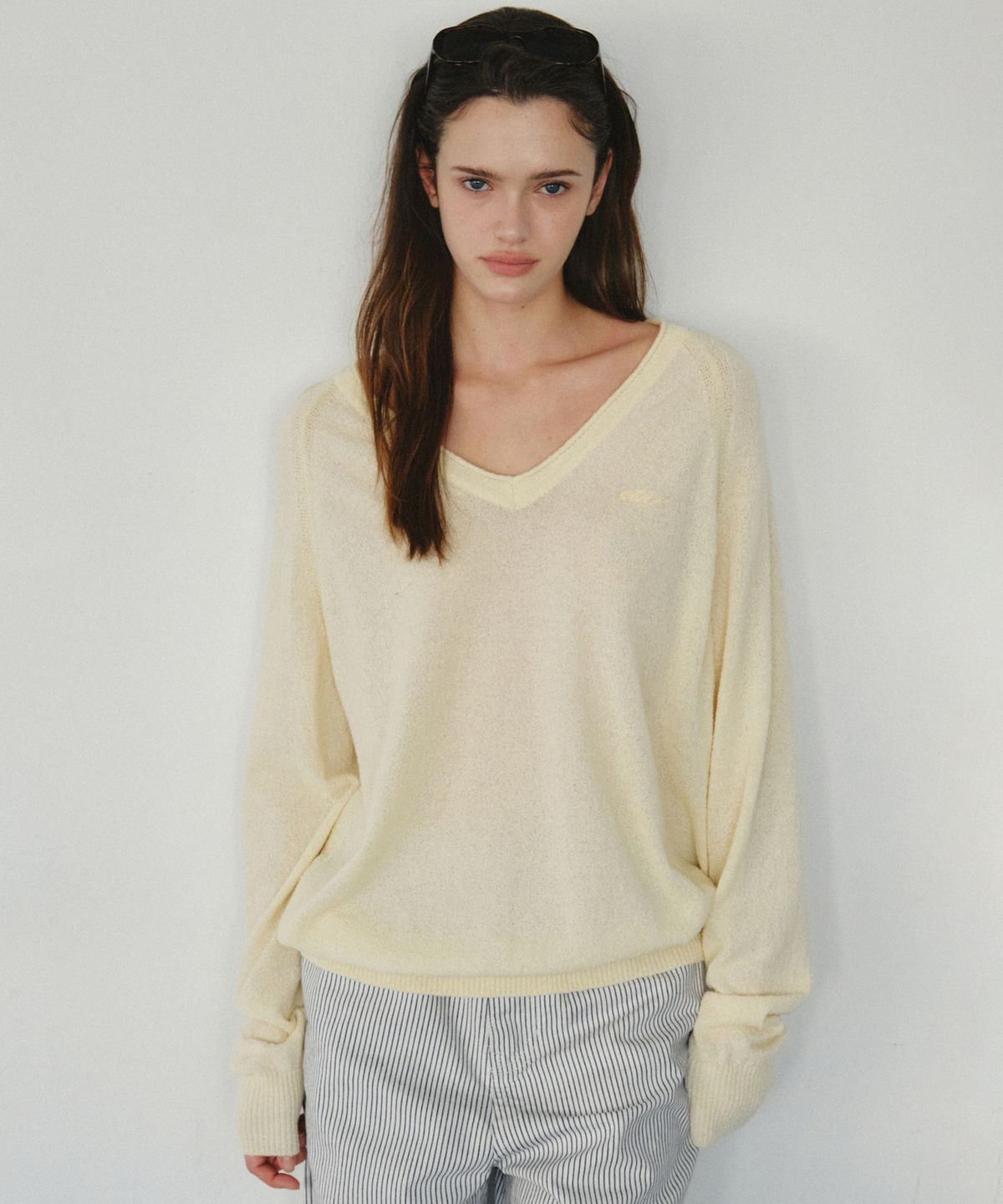 씨타(CITTA) Soft Boucle V-Neck Knit_CTK262(Light Yellow)