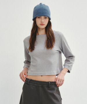 Waffle Semi Crop T-Shirt_CTT3003(Grey)