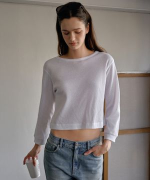 Waffle Semi Crop T-Shirt_CTT3003(White)