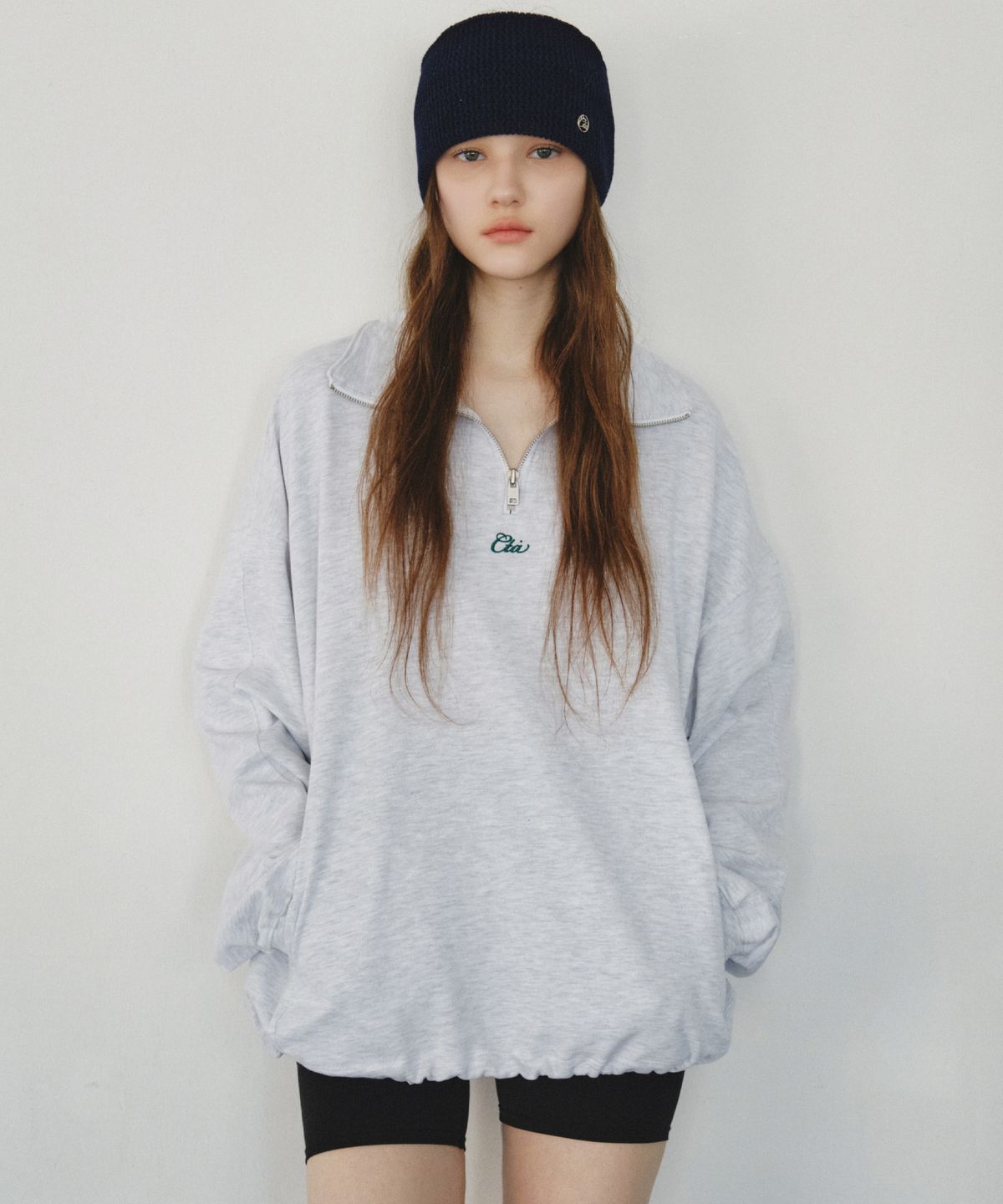 씨타(CITTA) Signature Logo Anorak Sweatshirt_CTT3011(White Melange)