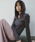 Wool Blend Soft Stripe Quarter-Zip Hoodie Tee_CTT3008(Charcoal)